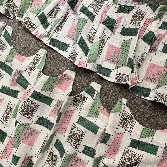 Mid-Century Bark Cloth Cafe Curtain Set - Picture 2 of 12